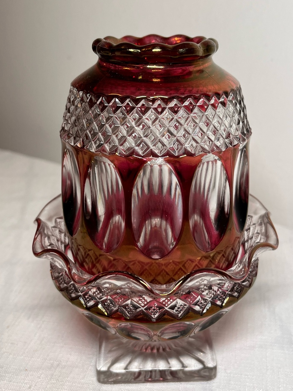 Vintage 1950s Westmoreland Wakefield Glass Ruby Red Fairy Lamp
Rare!  Gorgeous!